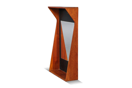 DANISH MODERN SOLID TEAK FRAMED ANGULAR WALL MIRROR