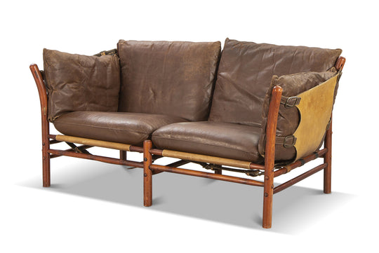 ILLONA LOVESEAT IN PATINATED GREEN LEATHER BY ARE NORELL