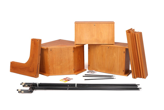 "PREMO" FREESTANDING CORNER WALL UNIT IN TEAK