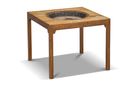 SQUARE MAHOGANY SIDE TABLE WITH BUILT IN MOSAIC BOWL