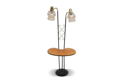 1950s SWEDISH FLOOR LAMP WITH BUILT IN SIDE TABLE