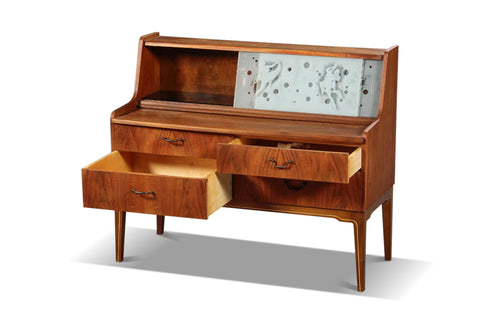 ARNE HOVMAND OLSEN VANITY / SECRETARY IN TEAK WITH ETCHED GLASS DOORS