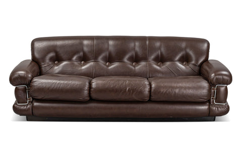 'POMPON' SOFA IN BROWN LEATHER BY CEROITTI