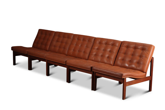 SET OF FIVE MODULINE SLIPPER CHAIRS IN TEAK BY OLE GJERLØV KNUDSEN