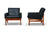 PAIR OF POUL VOLTHER TEAK + LEATHER LOUNGE CHAIRS