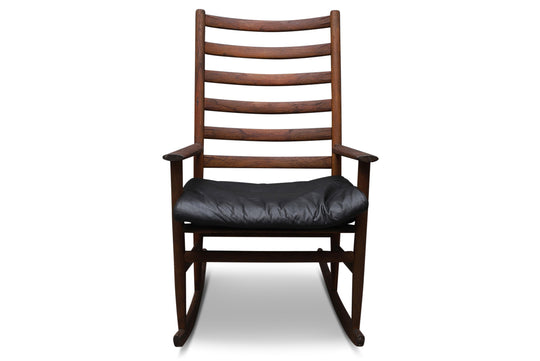 PATINATED DANISH MODERN TEAK HIGHBACK ROCKING CHAIR