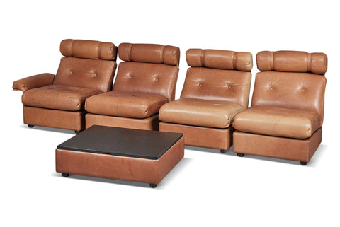 1970s HIGHBACK LEATHER SECTIONAL SOFA IN COGNAC BUFFALO LEATHER