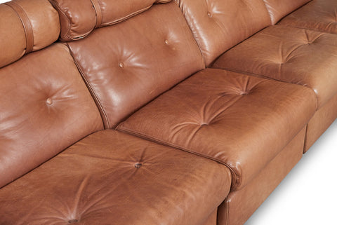 1970s HIGHBACK LEATHER SECTIONAL SOFA IN COGNAC BUFFALO LEATHER