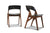 SET OF SIX ORGANIC TEAK DINING CHAIRS IN BLACK LEATHER