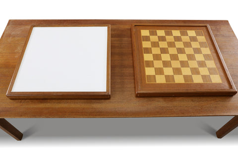 TEAK COFFEE TABLE WITH PULL OUT CHESS BOARD BY TOVE + EDVARD KINDT LARSEN