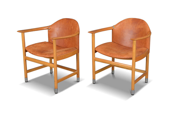 PAIR OF TEAK + BEECH ARMCHAIRS BY KAI LYNGFELDT LARSEN