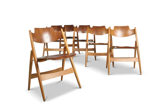 SET OF SIX MODEL SE18 FOLDING WALNUT DINING CHAIRS BY EGON EIERMANN