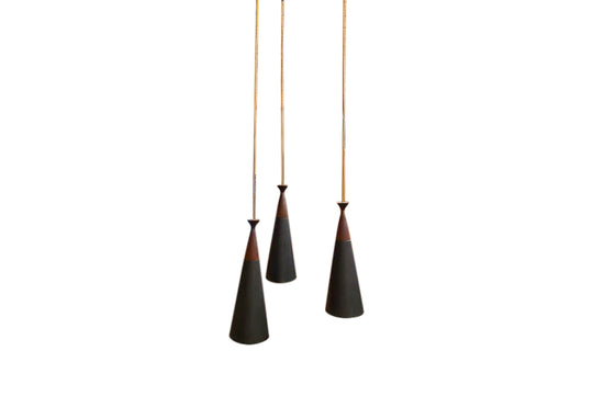 DANISH MODERN TRI-PENDANT IN TEAK + MATTE BLACK