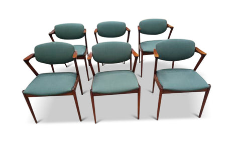 Set of Six Kai Kristiansen Model 42 Chairs in Teal