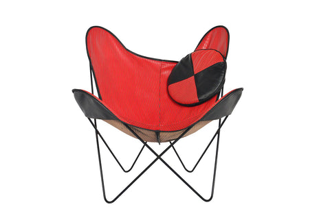 MID CENTURY RED + BLACK VINYL BUTTERFLY LOUNGE CHAIR