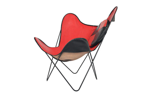 MID CENTURY RED + BLACK VINYL BUTTERFLY LOUNGE CHAIR