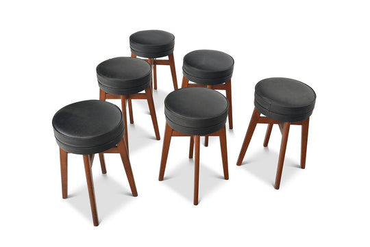 SET OF SIX ENGLISH MODERN DINING STOOLS IN TEAK