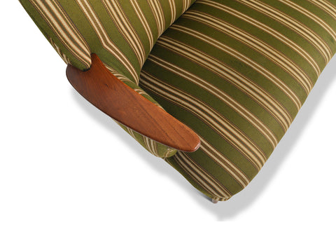 DANISH MODERN SOFA IN GREEN STRIPED WOOL WITH TEAK PAWS