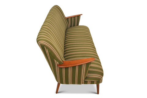DANISH MODERN SOFA IN GREEN STRIPED WOOL WITH TEAK PAWS