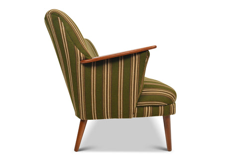 DANISH MODERN SOFA IN GREEN STRIPED WOOL WITH TEAK PAWS