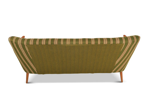 DANISH MODERN SOFA IN GREEN STRIPED WOOL WITH TEAK PAWS
