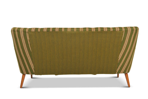 DANISH MODERN SOFA IN GREEN STRIPED WOOL WITH TEAK PAWS