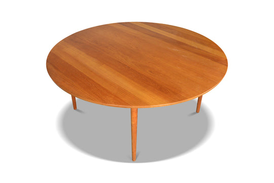 RARE 63" ROUND SOLID TEAK DINING TABLE BY CADO