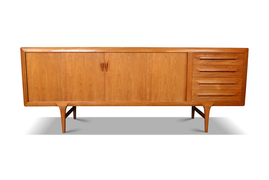 LARGE TAMBOUR TEAK CREDENZA BY IB KOFOD LARSEN
