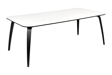 Gubi rectangular dining table medium with a Soft White Laminate finish