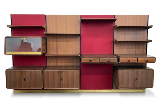 1950s ITALIAN MODERN FOUR BAY WALL UNIT IN ROSEWOOD