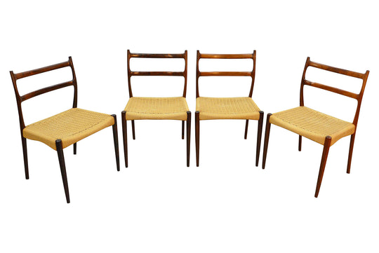 SET OF FOUR ROSEWOOD + CANE DINING CHAIRS BY SØREN LADEFOGED