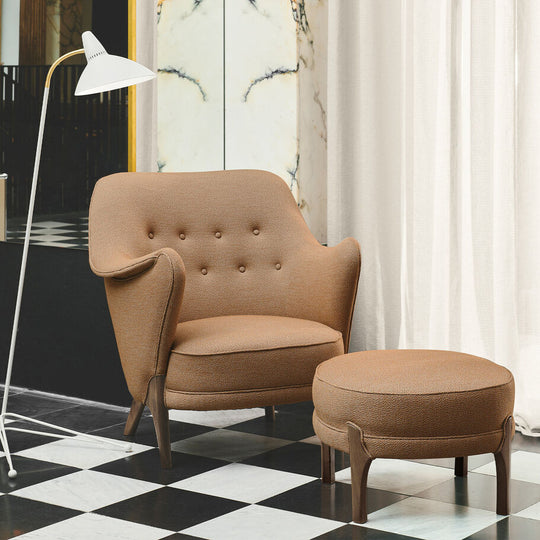 COCKTAIL LOUNGE CHAIR - SMOKED SOLID OAK BY ARNE HOVMAND OLSEN - FABRIC